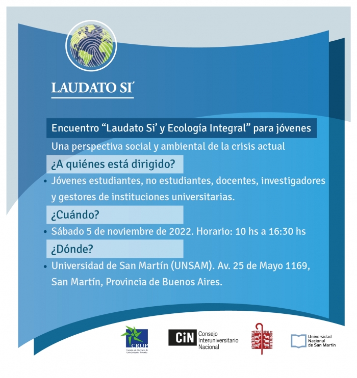CONVOCATORIA A ENCUENTRO "LAUDATO SI´Y ECOLOGÍA INTEGRAL" PARA JÓVENES - UNPAZ
