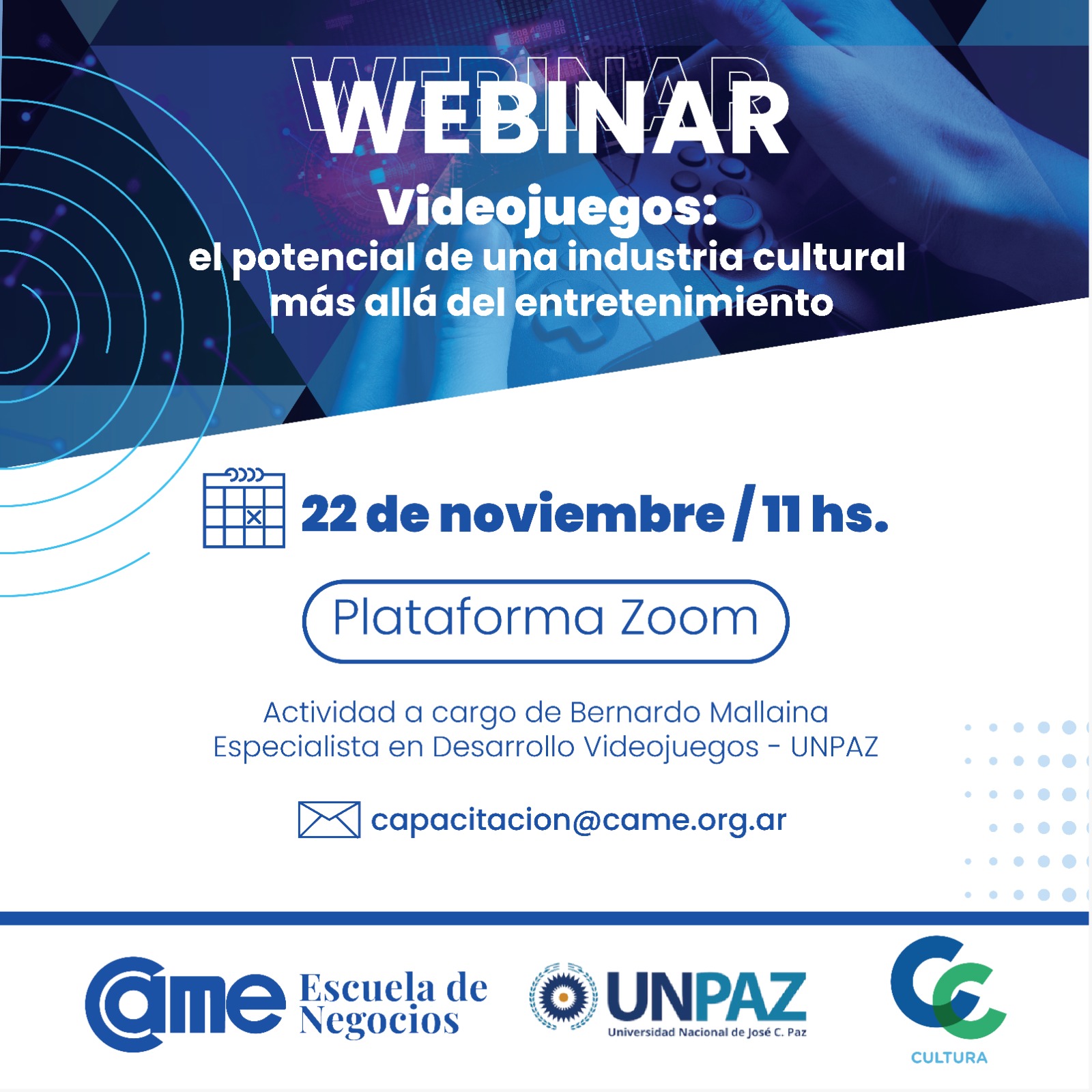 Webinar: "Videojuegos: el potencial de una industria cultural más allá del entretenimiento"
