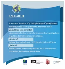 CONVOCATORIA A ENCUENTRO "LAUDATO SI´Y ECOLOGÍA INTEGRAL" PARA JÓVENES - UNPAZ
