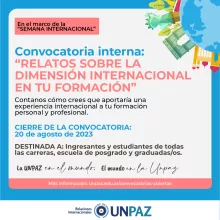 CONVOCATORIA INTERNA ABIERTA A RELATOS SOBRE LA "DIMENSIÓN INTERNACIONAL EN TU FORMACIÓN" - UNPAZ